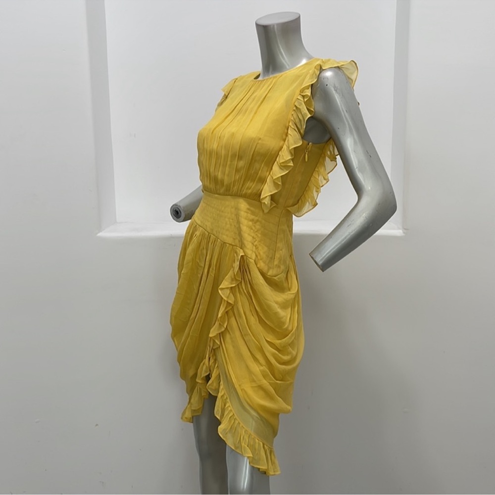 BCBGMAXAZRIA Bamboo Ruffles Silk  Dress Yellow Runway   Size 0